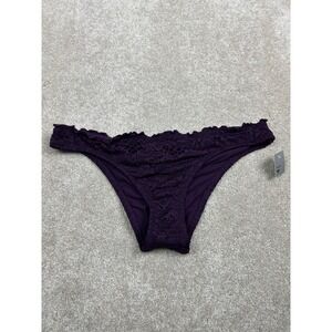 Mossimo Women's Purple L Crochet Ruffle Cheeky Bikini Swimwear Bottom